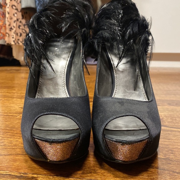 Enzo Angiolini black feather peep toe pumps - Picture 3 of 5